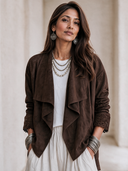 Women's Vintage-Style Elegant Casual Faux Suede Jacket With Cut-Out Embroidery On Cuffs ZMZ2625H5ZYY