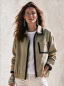 Women's Classic Vintage Casual Twill Cotton Zip-Up Jacket With Collar ZMZ2628H0ZYY