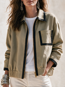 Women's Classic Vintage Casual Twill Cotton Zip-Up Jacket With Collar ZMZ2628H0ZYY