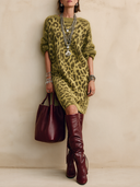 Women's Fashionable High-Stretch Knit Leopard Print Mini Sweater Dress ZMZ1761H6SWL