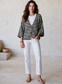 Women's Classic Retro Casual Black & White Striped V-Neck Single-Breasted Knit Cardigan ZMZ2628H5ZYY