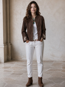 Women's Classic Retro Casual Faux Suede Single-Breasted Jacket With Stand Collar And Cuff Embroidery ZMZ2691H8ZYY