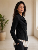 Women's Classic Retro Casual Slim-Fit Velvet Jacket With Asymmetric Closure ZMZ2639H7ZYY