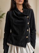 Women's Classic Retro Casual Slim-Fit Velvet Jacket With Asymmetric Closure ZMZ2639H7ZYY