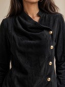 Women's Classic Retro Casual Slim-Fit Velvet Jacket With Asymmetric Closure ZMZ2639H7ZYY