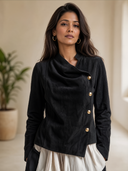 Women's Classic Retro Casual Slim-Fit Velvet Jacket With Asymmetric Closure ZMZ2639H7ZYY
