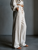 Women's Vintage Casual Cotton-Linen Button-Front Trousers ZMZ2686H0ZJY