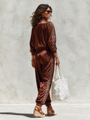 Women's Casual Sporty Satin Patchwork Sequin Zipper Two-Piece Set ZMZ2558H1XT