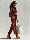 Women's Casual Sporty Satin Patchwork Sequin Zipper Two-Piece Set ZMZ2558H1XT