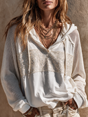 Women's Street Casual Sequined Mesh Sleeve Hoodie ZMZ2575H9XT
