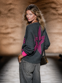 Women's Casual Street Style Star Jacquard Color-blocked Crew Neck Sweater ZMZ2580H3XT