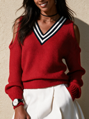 Women's Retro Casual Striped Knitted Pullover Sweater ZMZ2724H1ZJY