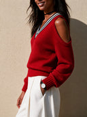 Women's Retro Casual Striped Knitted Pullover Sweater ZMZ2724H1ZJY