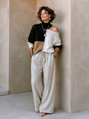 Women's Fashion Off-Shoulder Color-Blocked Turtleneck Knit Sweater ZMZ2777H1SWL