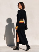 Women's Fashion Color-Block Long-Sleeve Knit Dress With Zipper Collar And Side Slit ZMZ2714H0SWL