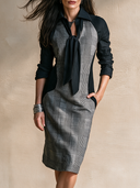 Women's Vintage Casual Plaid-Panel Long-Sleeve Midi Dress ZMZ2717H3ZJY