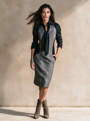 Women's Vintage Casual Plaid-Panel Long-Sleeve Midi Dress ZMZ2717H3ZJY