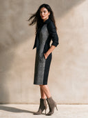 Women's Vintage Casual Plaid-Panel Long-Sleeve Midi Dress ZMZ2717H3ZJY