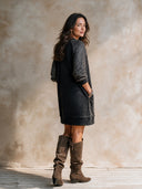 Women's Retro Casual Washed Cotton Heart Sequin Sweatshirt Pullover Long Sleeve Mini Dress ZMZ2730H1ZJY