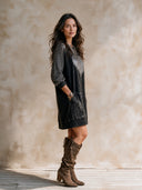 Women's Retro Casual Washed Cotton Heart Sequin Sweatshirt Pullover Long Sleeve Mini Dress ZMZ2730H1ZJY