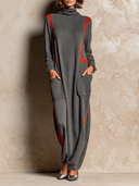 Women's Casual Color-Block High-Neck Stretch Maxi Dress ZMZ2787H5XT