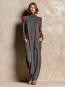 Women's Casual Color-Block High-Neck Stretch Maxi Dress ZMZ2787H5XT