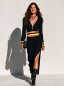 Women's Fashion Color-Block Long-Sleeve Knit Dress With Zipper Collar And Side Slit ZMZ2714H0SWL