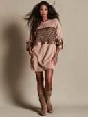 Women's Retro Casual Knitted Leopard Print Sequined Crew Neck Pullover Sweater Mini Dress ZMZ2886H5ZJY