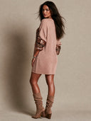 Women's Retro Casual Knitted Leopard Print Sequined Crew Neck Pullover Sweater Mini Dress ZMZ2886H5ZJY
