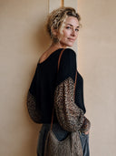 Women's Fashion Long-Sleeve Top: Waffle-Texture Panel & Leopard-Print Chiffon ZMZ2816H8SWL