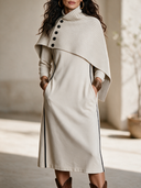 Women's French-style Elegant Two-piece Set : Zip-neck Midi Dress In Air-layer Fabric And A Detachable Knit Shawl ZMZ2843H1ZYY