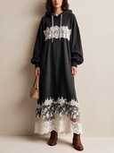 Women's Fashionable Hooded Sweatshirt Dress With Lace Paneling ZMZ2875H8SWL