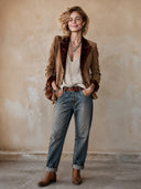 Women's Classic Brown Corduroy Blazer With Contrast Collar And Two-Button Closure ZMZ2835H9SWL