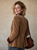 Women's Classic Brown Corduroy Blazer With Contrast Collar And Two-Button Closure ZMZ2835H9SWL