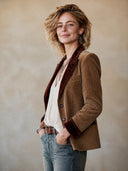 Women's Classic Brown Corduroy Blazer With Contrast Collar And Two-Button Closure ZMZ2835H9SWL