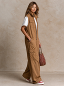 Women's Athleisure Sleeveless Utility-Style Zip-Front Jumpsuit ZMZ2823H0XT