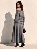 Women's Stylish Grey Knit Blend Set: Embroidered One-Shoulder Top And Skirt ZMZ2865H6SWL