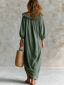 Women's Cotton Linen Off-shoulder Ruffled Collar Long-sleeved Loose-fitting Maxi Dress ZMZ2887H0XT