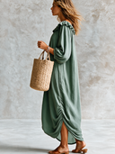 Women's Cotton Linen Off-shoulder Ruffled Collar Long-sleeved Loose-fitting Maxi Dress ZMZ2887H0XT