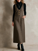 Women's Retro Casual Houndstooth V-neck Sleeveless Maxi Dress ZMZ2827H5ZJY