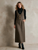 Women's Retro Casual Houndstooth V-neck Sleeveless Maxi Dress ZMZ2827H5ZJY