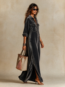 Women's French-style Solid Color Lapel Velvet Maxi Dress ZMZ2846H3XT