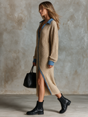 Women's Minimalist Color-Block Button-Front Knit Maxi Dress ZMZ2803H8XT