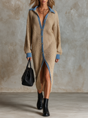 Women's Minimalist Color-Block Button-Front Knit Maxi Dress ZMZ2803H8XT