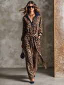 Women's Western-Style Leopard Print Long-Sleeve Lace-Up Maxi Dress ZMZ2882H3XT
