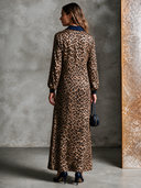 Women's Western-Style Leopard Print Long-Sleeve Lace-Up Maxi Dress ZMZ2882H3XT