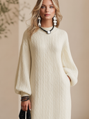Women's French-style Elegant Round-neck Lantern-sleeve Jacquard Knit Loose Maxi Dress ZMZ2751H7ZYY