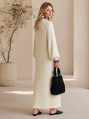 Women's French-style Elegant Round-neck Lantern-sleeve Jacquard Knit Loose Maxi Dress ZMZ2751H7ZYY