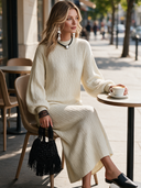 Women's French-style Elegant Round-neck Lantern-sleeve Jacquard Knit Loose Maxi Dress ZMZ2751H7ZYY