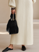Women's French-style Elegant Round-neck Lantern-sleeve Jacquard Knit Loose Maxi Dress ZMZ2751H7ZYY